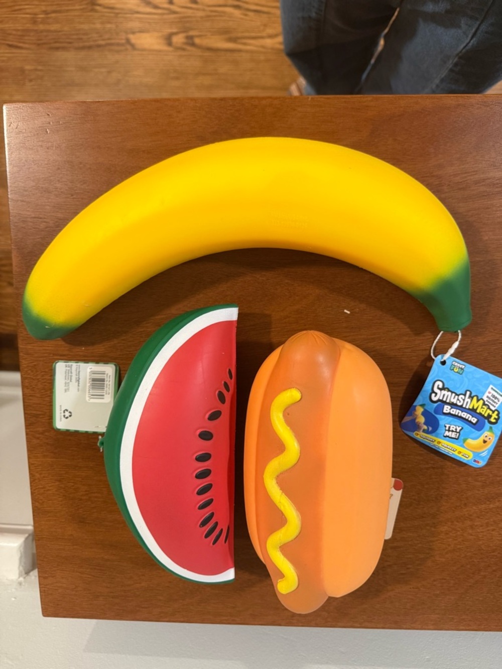 SmushMart Banana Squishy + Watermelon & Hot Dog Trio - Yellow/Green/Red/Orange